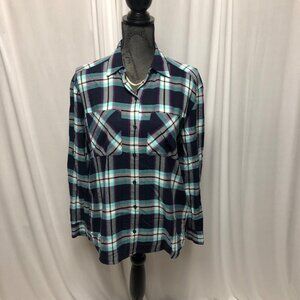 Express Shirt Womens Size XS  Blue Magenta Plaid Button Down Long Sleeve